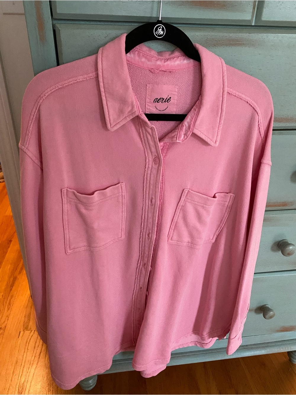 aerie Pink Casual Button-Down Shirt with Chest Pockets